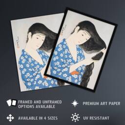 "Artery8 Woman Combing Her Hair Vintage Japan Wall Art Print Hashiguchi in Blue - Size: W18"" x H24""" - thumbnail 2
