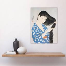 "Artery8 Woman Combing Her Hair Vintage Japan Wall Art Print Hashiguchi in Blue - Size: W18"" x H24""" - thumbnail 4