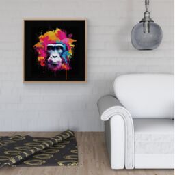 Warren Reed - Designer Multi Coloured Monkey Face Framed Canvas in Light Brown - Size: w40 inch x h40 inch - thumbnail 2