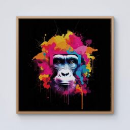 Warren Reed - Designer Multi Coloured Monkey Face Framed Canvas in Light Brown - Size: w40 inch x h40 inch - thumbnail 1