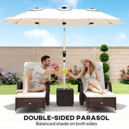 OUTSUNNY 3 m Double-Sided Garden Parasol with Solar Lights, Cream White - Size: 3m - thumbnail 5