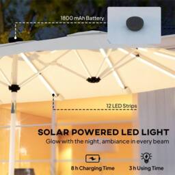 OUTSUNNY 3 m Double-Sided Garden Parasol with Solar Lights, Cream White - Size: 3m - thumbnail 4