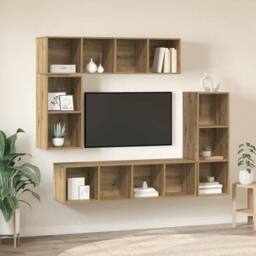 Berkfield Home Wall-mounted with Storage 4 pcs Artisan oak Engineered wood in Brown - thumbnail 2