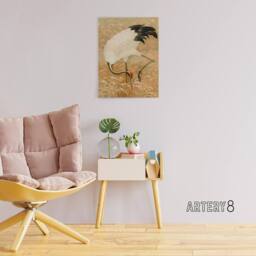 "Artery8 Sarus Crane Foraging in Rice Field Audsley Canvas Wall Art in Beige - Size: W18"" x H24""" - thumbnail 3