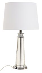 Orsina Clear Crystal Table Lamp With Chrome Base, Geometric Crystal Frame Bedside Lmap, Contemporary Table Lamp in White