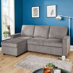Home Source Sectional Corner Sofa Pull-Out Sofa Bed Sleeper Couch Upholstered in Grey