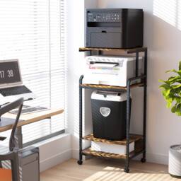 Huhote Large 4-Tier Printer Stand with Wheels & Storage for Office Home in Brown - thumbnail 3