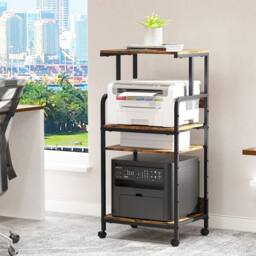 Huhote Large 4-Tier Printer Stand with Wheels & Storage for Office Home in Brown - thumbnail 1