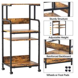 Huhote Large 4-Tier Printer Stand with Wheels & Storage for Office Home in Brown - thumbnail 5