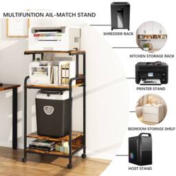 Huhote Large 4-Tier Printer Stand with Wheels & Storage for Office Home in Brown - thumbnail 8