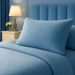 Homes-Linen Teddy Bear Plush Fleece Pillowcase Pair Warm & Cosy in Blue - Size: Standard Pillow Case