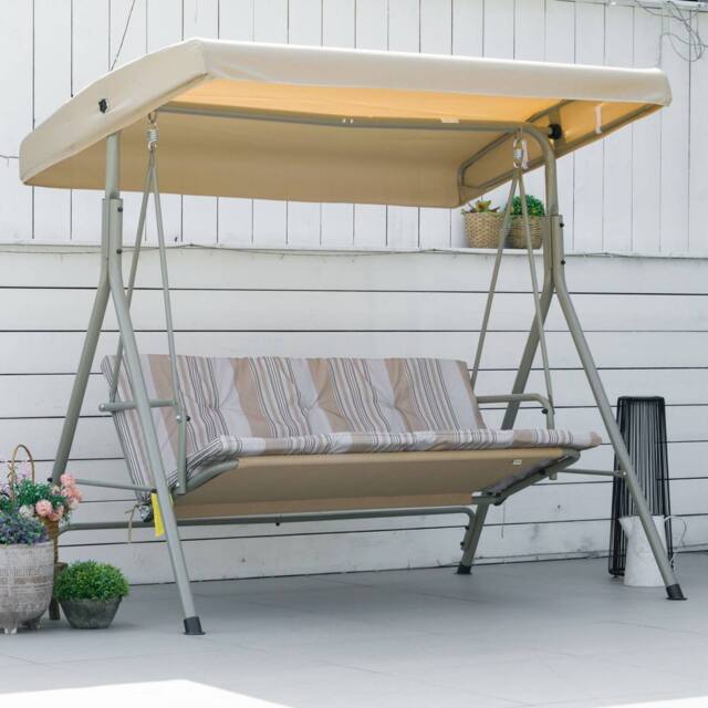 OUTSUNNY 3 Person Porch Swing Chair Outdoor Lounge Bench Canopy Light Brown - image 1