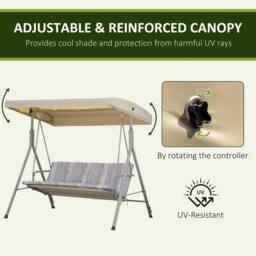OUTSUNNY 3 Person Porch Swing Chair Outdoor Lounge Bench Canopy Light Brown - thumbnail 4
