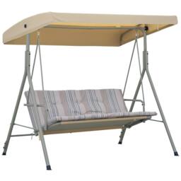 OUTSUNNY 3 Person Porch Swing Chair Outdoor Lounge Bench Canopy Light Brown - thumbnail 2