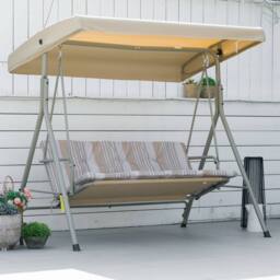 OUTSUNNY 3 Person Porch Swing Chair Outdoor Lounge Bench Canopy Light Brown - thumbnail 1