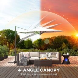 OUTSUNNY 3(m) Cantilever Parasol Patio Sun Umbrella w/ Base Solar Lights in Grey - thumbnail 5