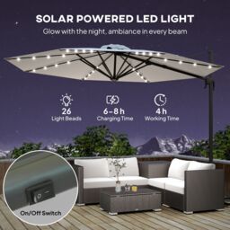 OUTSUNNY 3(m) Cantilever Parasol Patio Sun Umbrella w/ Base Solar Lights in Grey - thumbnail 4