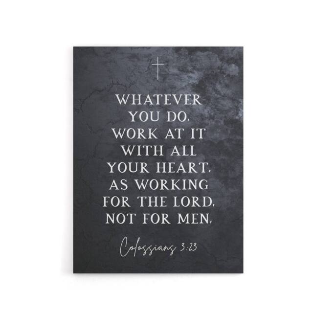 "Artery8 Colossians 3 23 All Your Heart Bible Quote Canvas Wall Art Print in Grey - Size: W18"" x H24""" - image 1