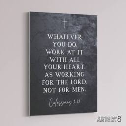 "Artery8 Colossians 3 23 All Your Heart Bible Quote Canvas Wall Art Print in Grey - Size: W18"" x H24""" - thumbnail 2