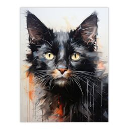 "Artery8 Wall Art Print Portrait of a Black Kitten Drip Paint Oil Painting Orange Grey Cream Cat Lover Artwork Poster - Size: W18"" x H24""" - thumbnail 1