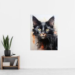 "Artery8 Wall Art Print Portrait of a Black Kitten Drip Paint Oil Painting Orange Grey Cream Cat Lover Artwork Poster - Size: W18"" x H24""" - thumbnail 4