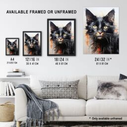 "Artery8 Wall Art Print Portrait of a Black Kitten Drip Paint Oil Painting Orange Grey Cream Cat Lover Artwork Poster - Size: W18"" x H24""" - thumbnail 3