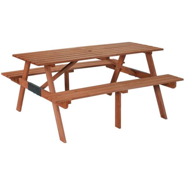 Kelvenix Wooden Picnic Table Set, 4 Seater Bench BBQ Outdoor Garden Deck in Brown - image 1