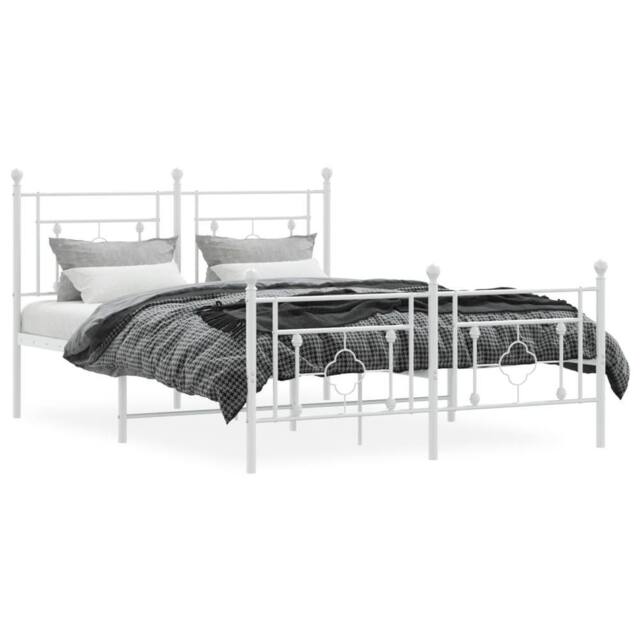Berkfield Home Metal Bed Frame without Mattress with Footboard White 140x190cm - Size: 140x190 cm - image 1
