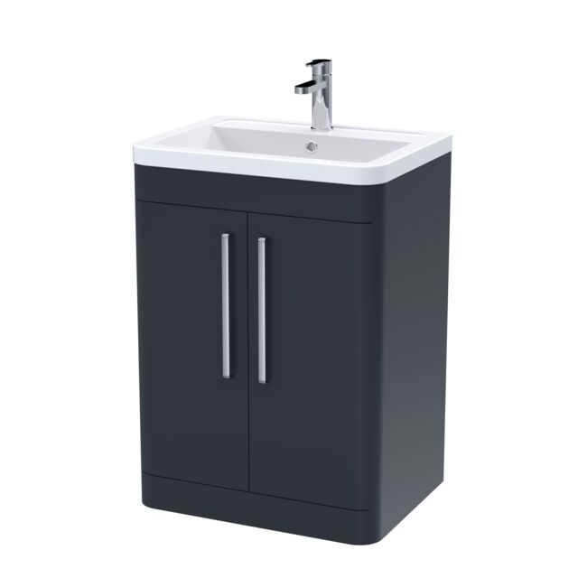 Balterley Contemporary Floor Standing 2 Door Bathroom Vanity Unit, Grey, 610mm in Grey - image 1