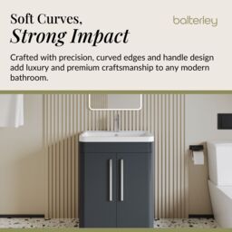 Balterley Contemporary Floor Standing 2 Door Bathroom Vanity Unit, Grey, 610mm in Grey - thumbnail 6