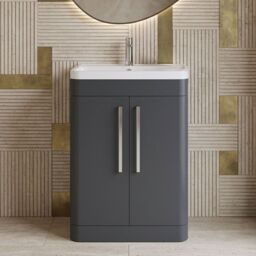 Balterley Contemporary Floor Standing 2 Door Bathroom Vanity Unit, Grey, 610mm in Grey - thumbnail 9