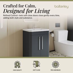 Balterley Contemporary Floor Standing 2 Door Bathroom Vanity Unit, Grey, 610mm in Grey - thumbnail 2