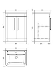 Balterley Contemporary Floor Standing 2 Door Bathroom Vanity Unit, Grey, 610mm in Grey - thumbnail 8