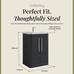 Balterley Contemporary Floor Standing 2 Door Bathroom Vanity Unit, Grey, 610mm in Grey - thumbnail 5
