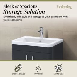 Balterley Contemporary Floor Standing 2 Door Bathroom Vanity Unit, Grey, 610mm in Grey - thumbnail 3