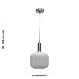 First Choice Lighting Set of 2 Bento - White Ribbed Glass Satin Nickel Deco Pendant Fittings - thumbnail 6