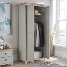 Home Source Wardrobe Grey Oak 2 Door Two Tone Wooden Hanging Rail Storage Shelves - thumbnail 2