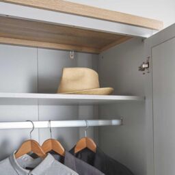 Home Source Wardrobe Grey Oak 2 Door Two Tone Wooden Hanging Rail Storage Shelves - thumbnail 5