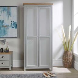 Home Source Wardrobe Grey Oak 2 Door Two Tone Wooden Hanging Rail Storage Shelves - thumbnail 3