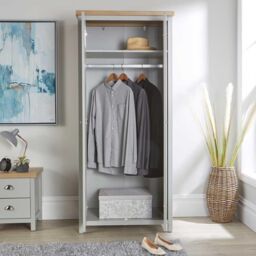 Home Source Wardrobe Grey Oak 2 Door Two Tone Wooden Hanging Rail Storage Shelves - thumbnail 4