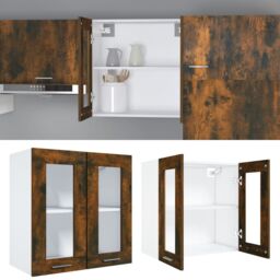 Berkfield Home Hanging Glass Cabinet Smoked Oak 60x31x60 cm Engineered Wood in Brown - Size: 60 x 31 x 60 cm - thumbnail 6