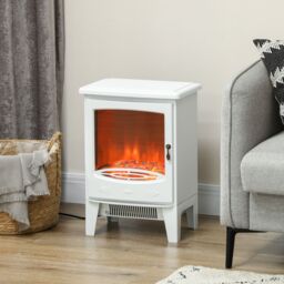 HOMCOM Electric Fireplace Freestanding w/Realistic Flame Effect, White - thumbnail 1