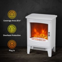 HOMCOM Electric Fireplace Freestanding w/Realistic Flame Effect, White - thumbnail 4