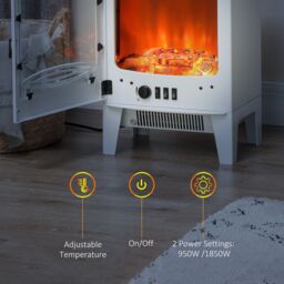HOMCOM Electric Fireplace Freestanding w/Realistic Flame Effect, White - thumbnail 5