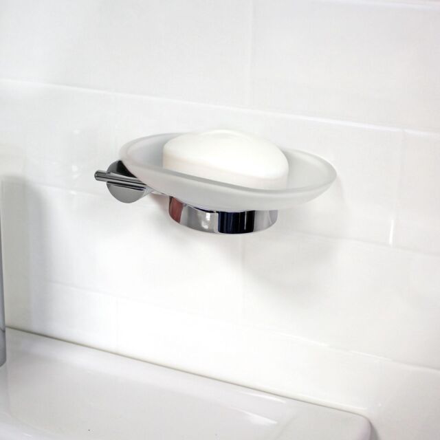 Showerdrape Vitality Chrome Stainless Steel & Frosted Glass Wall Mounted Soap Dish in Metallic Silver - image 1