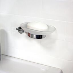 Showerdrape Vitality Chrome Stainless Steel & Frosted Glass Wall Mounted Soap Dish in Metallic Silver