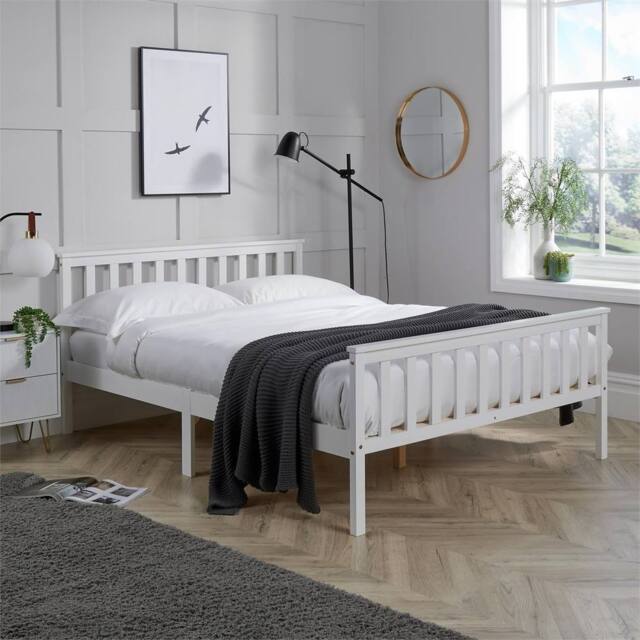 SPETLEK Double Wooden Bed Frame 3ft 4ft 6 white - image 1