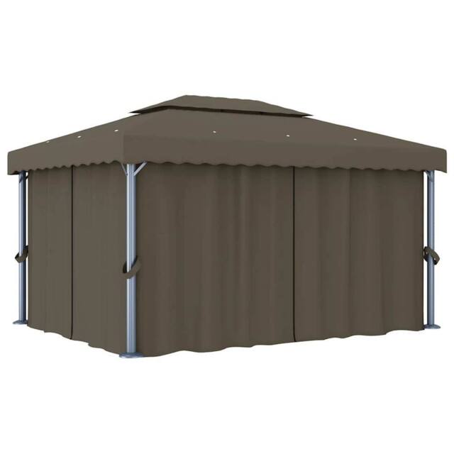 Berkfield Home Gazebo with Curtain&LED String Lights 4x3 m Taupe - image 1