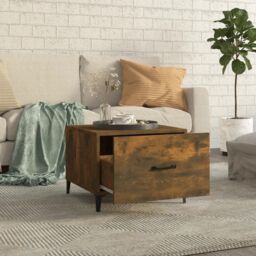 Berkfield Home Coffee Tables with Metal Legs 2 pcs Smoked Oak 50x50x40 cm in Brown - Size: 50 x 50 x 40 cm - thumbnail 3