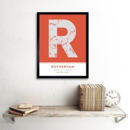 "Wee Blue Coo Wall Art Print Rotherham England United Kingdom City Map Modern Typography Stylish Letter Framed Word in Orange - Size: W12"" x H16""" - thumbnail 2